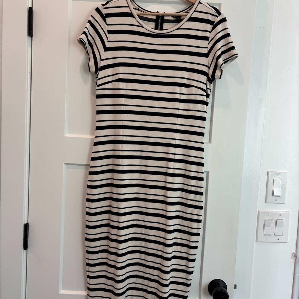Ann Taylor Black and Cream Striped dress